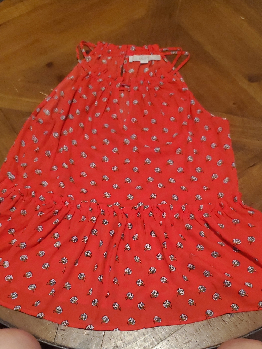 LOFT Coral Floral Ruffle Halter Tank